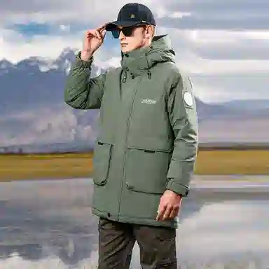 鸭鸭 户外工装系列 连帽时尚韩版加厚休闲运动中长款羽绒服 男女同款