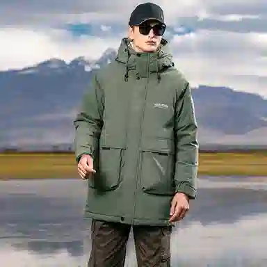 鸭鸭 户外工装系列 连帽时尚韩版加厚休闲运动中长款羽绒服 男女同款