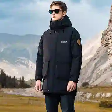 鸭鸭 户外工装系列 连帽时尚韩版加厚休闲运动中长款羽绒服 男女同款