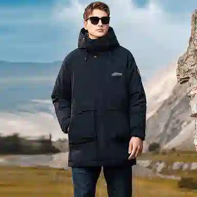 鸭鸭 户外工装系列 连帽时尚韩版加厚休闲运动中长款羽绒服 男女同款