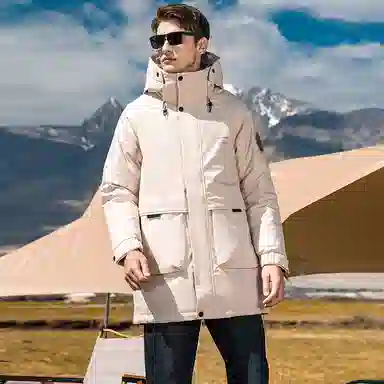 鸭鸭 户外工装系列 连帽时尚韩版加厚休闲运动中长款羽绒服 男女同款