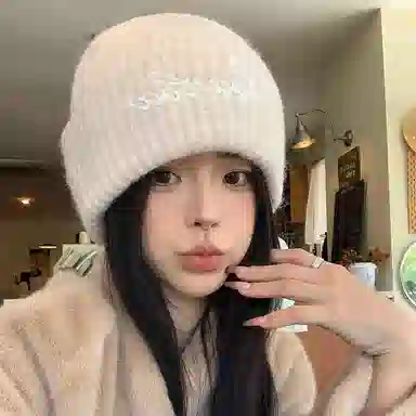 【日常百搭】 雅鹿优选 冬季加厚毛绒帽子女生毛线帽大头围保暖显瘦显白百搭针织帽防风套头冷帽 涤纶 绒线帽 女款