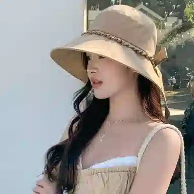 雅鹿优选 简约纯色轻奢感度假小香风夏季大檐显脸小遮阳时尚休闲 聚酯纤维 渔夫帽 女款