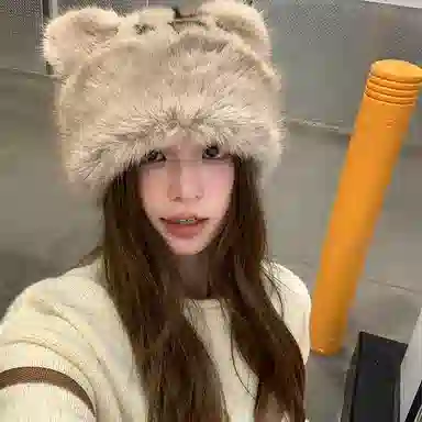 雅鹿优选 超酷辣妹复古豹纹毛绒小熊耳朵蒙古帽子女生冬季毛茸茸保暖仿皮草护耳盆帽 涤纶 绒线帽 女款