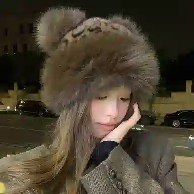 雅鹿优选 超酷辣妹复古豹纹毛绒小熊耳朵蒙古帽子女生冬季毛茸茸保暖仿皮草护耳盆帽 涤纶 绒线帽 女款