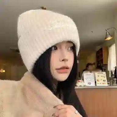 【日常百搭】 雅鹿优选 冬季加厚毛绒帽子女生毛线帽大头围保暖显瘦显白百搭针织帽防风套头冷帽 涤纶 绒线帽 女款
