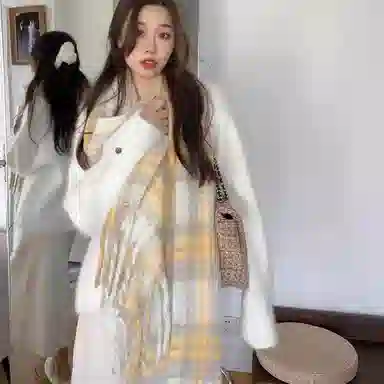 【柠檬海盐】 雅鹿优选 超显白温暖奶黄格纹加厚围巾冬季保暖流苏披肩围脖 男女同款情侣款 礼盒装 绒线围巾 男女同款情侣款