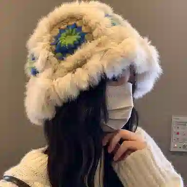 雅鹿优选 兔毛针织渔夫帽女生冬季显脸小秋冬护耳保暖防风毛线帽通勤百搭绒线帽子 兔毛 绒线帽 女款