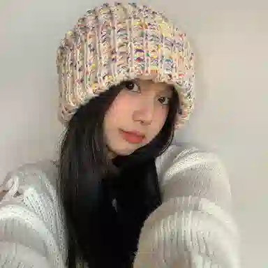 雅鹿优选 秋冬百搭毛线帽子女生大头围显脸小堆堆帽彩虹混色保暖针织套头冷帽绒线帽 涤纶 绒线帽 女款