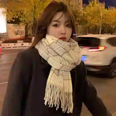 雅鹿优选 粉粉嫩嫩温暖色小清新保暖学院风可爱甜美流苏格纹 绒线围巾 通用