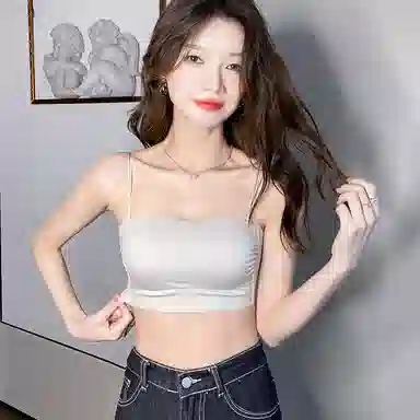 多情猫  纯色抹胸聚拢防下垂美背薄款 防走光吊带显瘦背心一体杯文胸