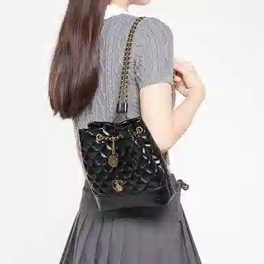 大英博物馆 盖亚·安德森猫系列 格纹时尚百搭 合成革 双肩包 女 黑色