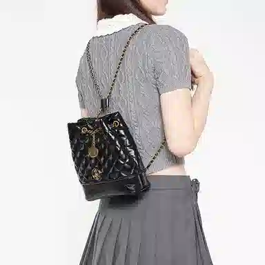 大英博物馆 盖亚·安德森猫系列 格纹时尚百搭 合成革 双肩包 女 黑色