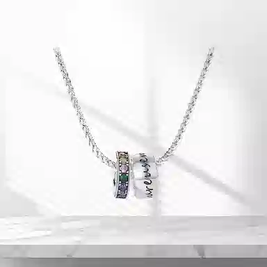 星珍思 多巴胺彩虹路路通 彩钻字母双圈小众设计高级 个性创意新颖百搭 合金 项链 女款