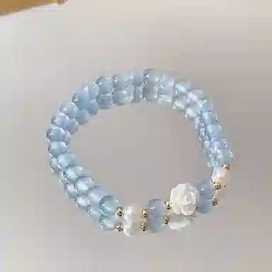 星珍思 山茶花 森系甜美小众高级感白月光精致气质日常 叠戴手饰 琉璃 玉石手串 女款