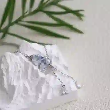 星珍思 渐变蓝色蝴蝶系列 雾霾蓝蝴蝶颈链甜酷珍珠流苏半蝶  森系海边夏日锁骨链 合金 项链 女款