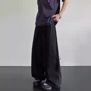 西行纪 美式高街侧边网布打孔抽绳设计伞兵裤宽松阔腿直筒舒适运动透气薄款速干休闲裤 男女同款