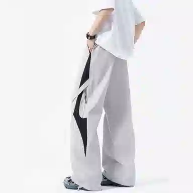 西行纪 美式高街设计感撞色拼接侧边拉链工装伞兵裤直筒阔腿百搭舒适薄款透气速干休闲裤 男女同款