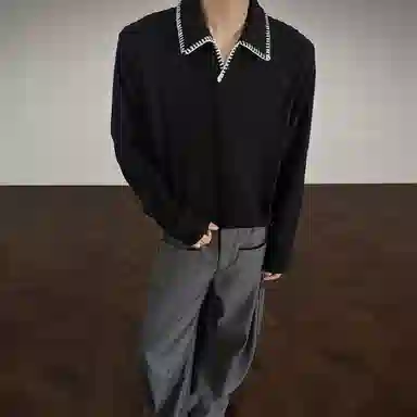 西行纪 美式复古高级感针织贝壳绣花麦穗纹提花设计老钱风慵懒氛围感街头日常宽松百搭舒适个性翻领套头长袖卫衣 男女同款