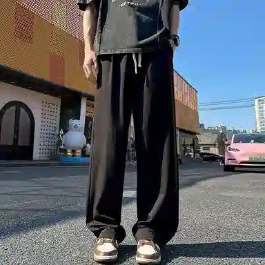 西行纪 美式高街设计感基础款百搭宽松直筒阔腿裤日常通勤简约嘻哈垂感运动休闲裤 男女同款