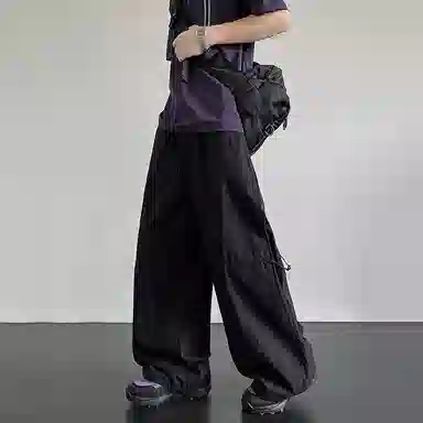 西行纪 美式高街侧边网布打孔抽绳设计伞兵裤宽松阔腿直筒舒适运动透气薄款速干休闲裤 男女同款
