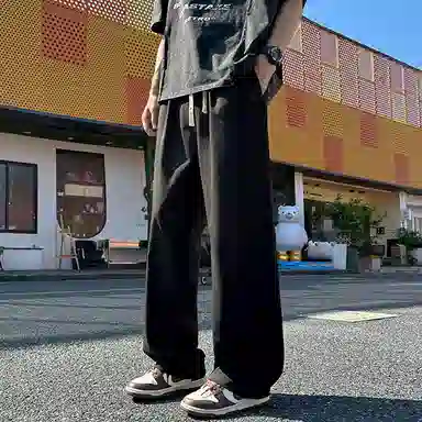 西行纪 美式高街设计感基础款百搭宽松直筒阔腿裤日常通勤简约嘻哈垂感运动休闲裤 男女同款