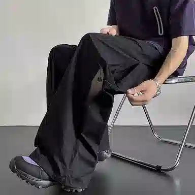 西行纪 美式高街侧边网布打孔抽绳设计伞兵裤宽松阔腿直筒舒适运动透气薄款速干休闲裤 男女同款