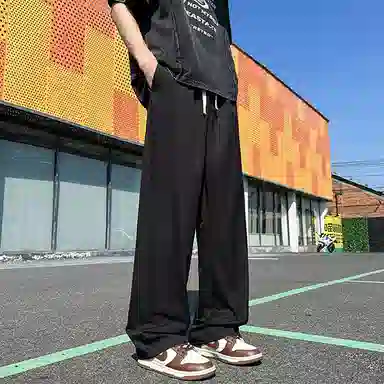 西行纪 美式高街设计感基础款百搭宽松直筒阔腿裤日常通勤简约嘻哈垂感运动休闲裤 男女同款