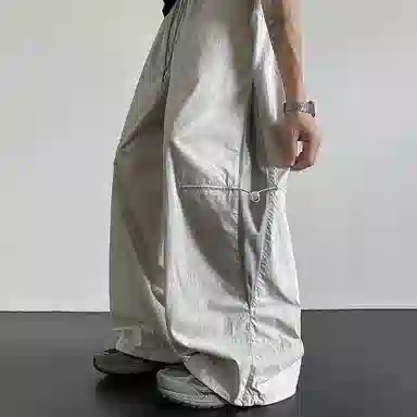 西行纪 美式高街侧边网布打孔抽绳设计伞兵裤宽松阔腿直筒舒适运动透气薄款速干休闲裤 男女同款