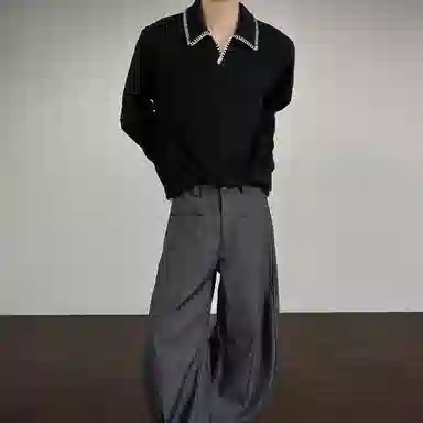 西行纪 美式复古高级感针织贝壳绣花麦穗纹提花设计老钱风慵懒氛围感街头日常宽松百搭舒适个性翻领套头长袖卫衣 男女同款