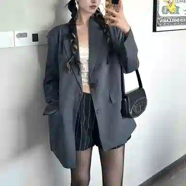 西行纪 美式高街设计经典格雷系多巴胺高级感简约宽松垫肩硬挺小西装外套单排扣垂感休闲夹克 男女同款