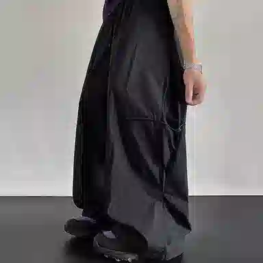 西行纪 美式高街侧边网布打孔抽绳设计伞兵裤宽松阔腿直筒舒适运动透气薄款速干休闲裤 男女同款