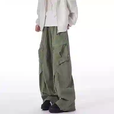 西行纪 美式复古高街设计感褶皱工装口袋秋季痞帅高级感长裤潮牌宽松潮流直筒休闲裤 男女同款