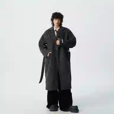 西行纪 韩系慵懒风经典纯色基础长款过膝宽松舒适保暖外套英伦高级感单排扣可拆卸胸针日常百搭落肩长袖翻领海马毛大衣 男女同款
