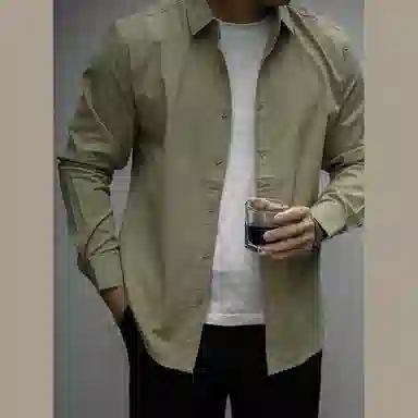 唔刃 美式休闲翻领通勤长袖衬衫 男款