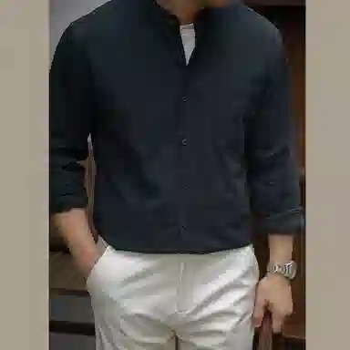 唔刃 美式休闲纯棉复古长袖衬衫 男款