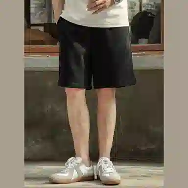 唔刃 工装美式重磅双纱棉松弛感卫裤五分运动松紧腰宽松男休闲短裤 男款