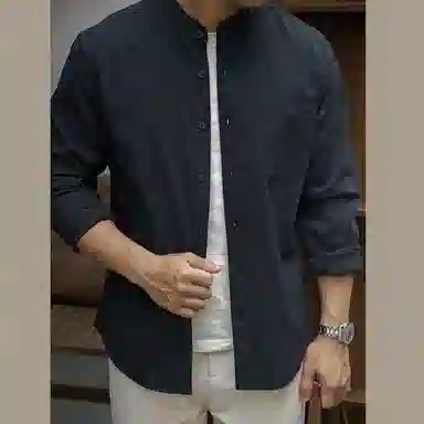 唔刃 美式休闲纯棉复古长袖衬衫 男款