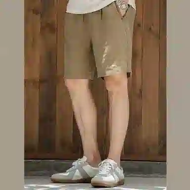 唔刃 美式工装天然亚麻呼吸裤未染原麻五分吸汗透气薄款男士夏休闲短裤 男款