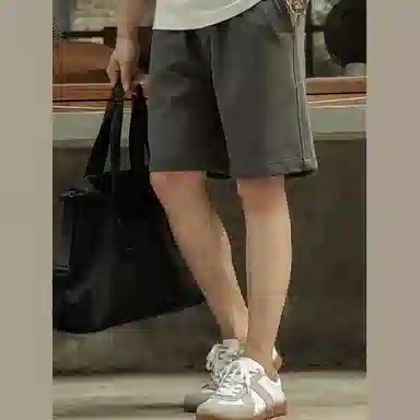 唔刃 工装美式重磅双纱棉松弛感卫裤五分运动松紧腰宽松男休闲短裤 男款