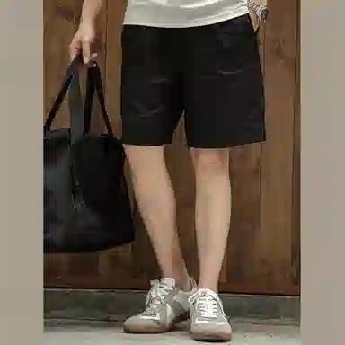 唔刃 美式工装天然亚麻呼吸裤未染原麻五分吸汗透气薄款男士夏休闲短裤 男款