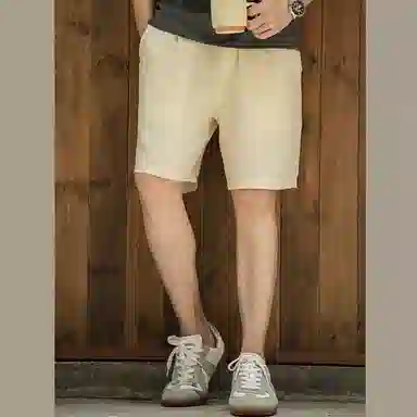 唔刃 美式工装天然亚麻呼吸裤未染原麻五分吸汗透气薄款男士夏休闲短裤 男款