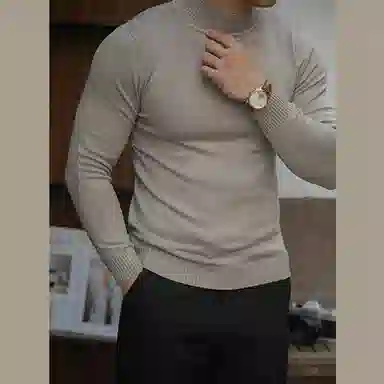 唔刃 工装美式复古软糯垂感半高领打底衫基础保暖男针织衫 男款