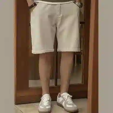 唔刃 工装阿美咔叽纯棉白胚棉仔壳丹宁五分宽松牛仔短裤 男款 白色