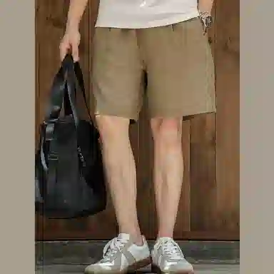 唔刃 美式工装天然亚麻呼吸裤未染原麻五分吸汗透气薄款男士夏休闲短裤 男款