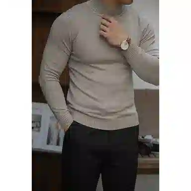 唔刃 工装美式复古软糯垂感半高领打底衫基础保暖男针织衫 男款