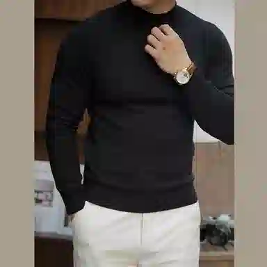唔刃 工装美式复古软糯垂感半高领打底衫基础保暖男针织衫 男款
