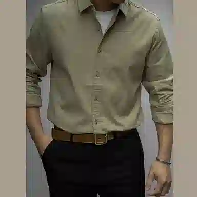唔刃 美式休闲翻领通勤长袖衬衫 男款