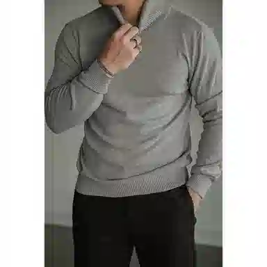 唔刃 工装美式复古可翻高领打底纯棉内搭保暖打底衫百搭时尚秋冬针织衫 男款