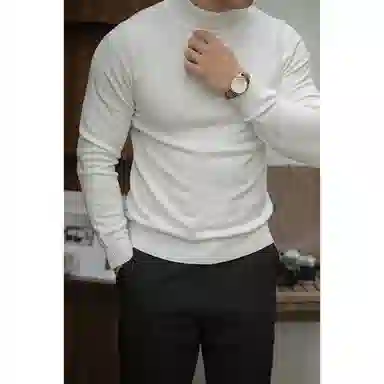 唔刃 工装美式复古软糯垂感半高领打底衫基础保暖男针织衫 男款